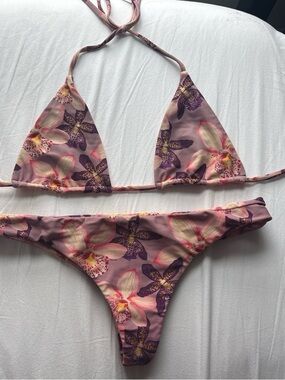 Benoa Swim Pink Purple Floral Triangle Bikini